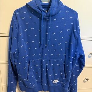 Nike Men's Blue Logo Pattern Hoodie